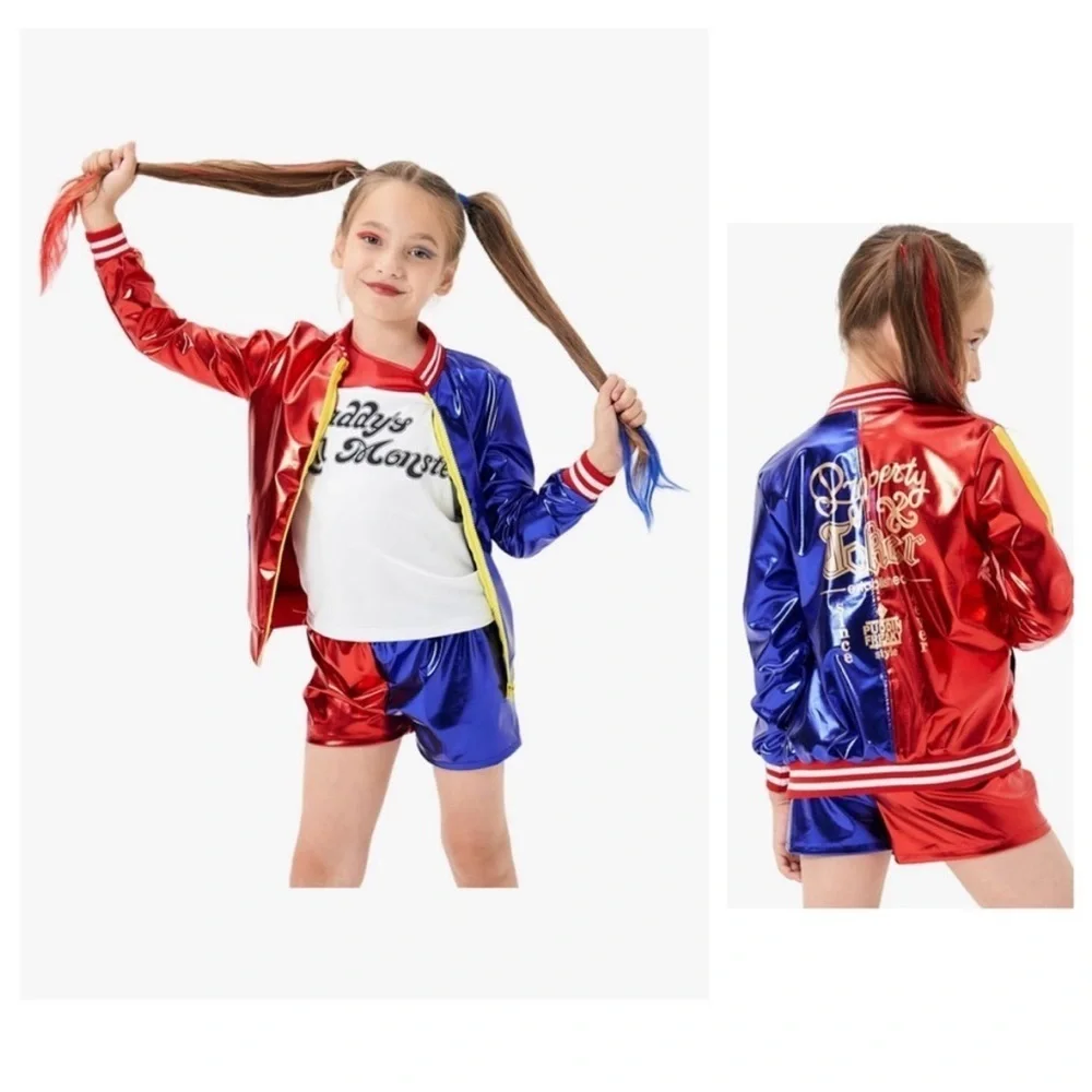 Harley Quinn Suicide Squad Halloween Colorful Jacket and Shorts Set Costume 140